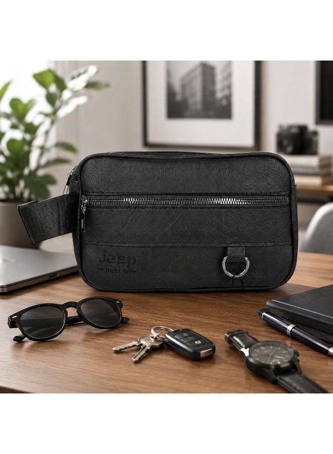 جيب حقيبة يد صغيرة للرجال مقاس مدمج مع منظم لجواز السفر وجيوب متعددة -اسود - Image 4