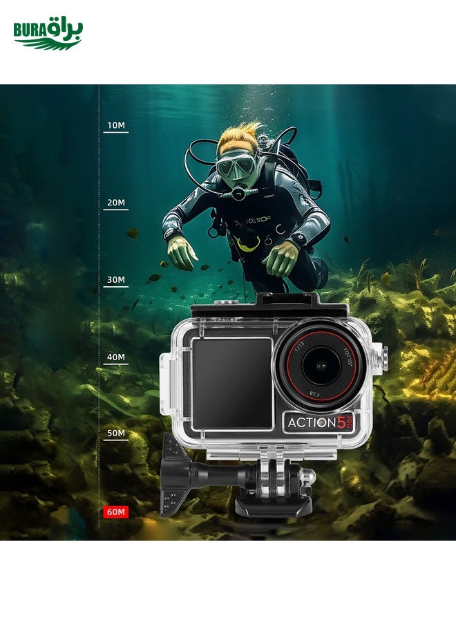 BURAQ - For DJI Osmo Action 5 Pro / 3 / 4 60m Underwater Waterproof Housing Diving Case (Transparent) - Image 1