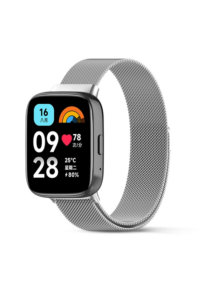 O Ozone Milanese Loop Band For Redmi Watch 3 Active/Redmi Watch 3 Lite, Magnetic Stainless Steel Mesh Adjustable Replacement Band Men Women - Silver - Image 1