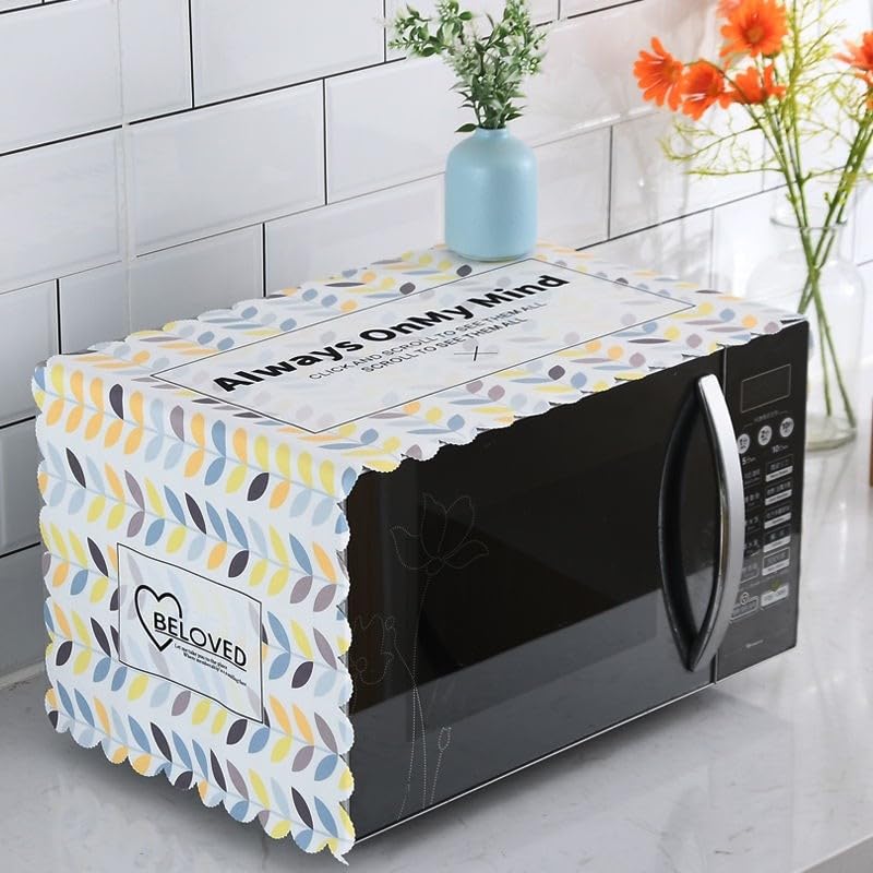 DARSHANAM WORLD Microwave Oven Cover, Waterproof Modern Design Kitchen Oven Cover Attractive Decorative Dust Proof Appliance Oven Top Cover (100 x 35 cm) (Yellow Leaf Design) - Image 1