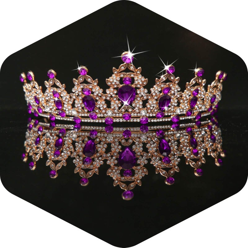 Kamirola - Queen Crown and Tiaras Princess Crown for Women Crystal Headbands for Bridal, Princess for Wedding and Partyï¼ˆ01ï¼‰ (Gold Violet) - Image 1