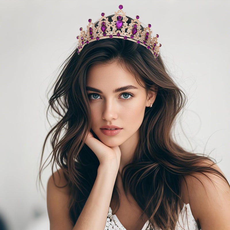 Kamirola - Queen Crown and Tiaras Princess Crown for Women Crystal Headbands for Bridal, Princess for Wedding and Partyï¼ˆ01ï¼‰ (Gold Violet) - Image 3