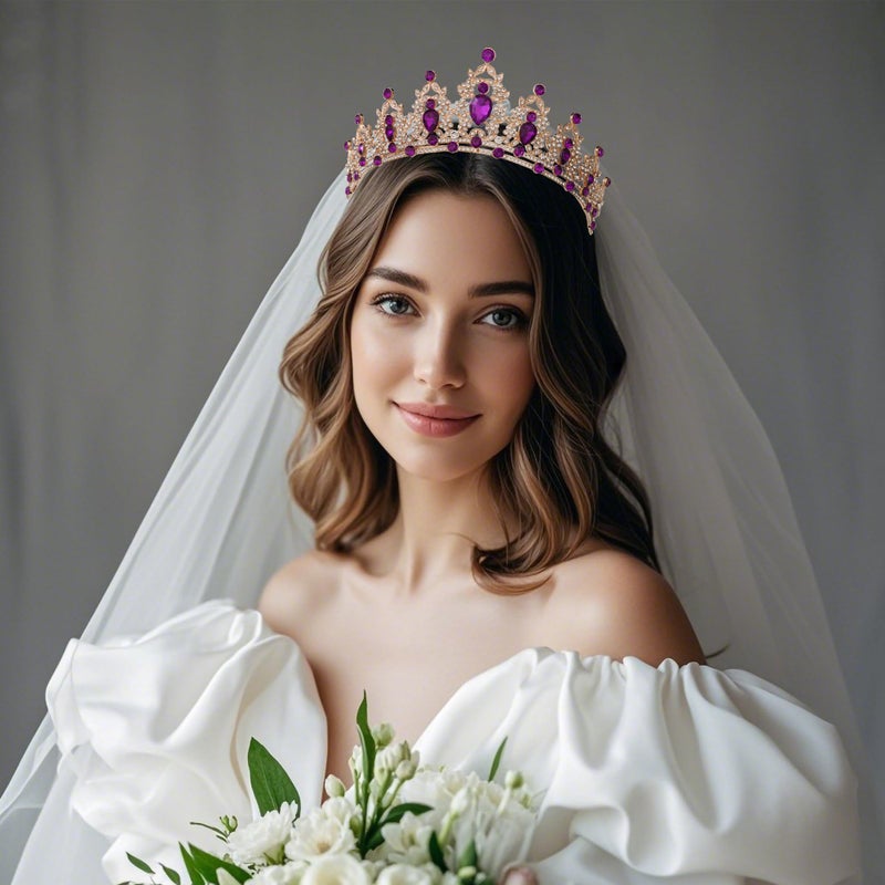 Kamirola - Queen Crown and Tiaras Princess Crown for Women Crystal Headbands for Bridal, Princess for Wedding and Partyï¼ˆ01ï¼‰ (Gold Violet) - Image 2