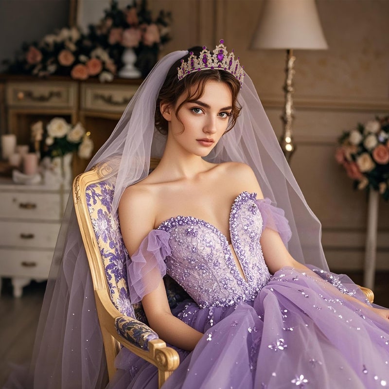 Kamirola - Queen Crown and Tiaras Princess Crown for Women Crystal Headbands for Bridal, Princess for Wedding and Partyï¼ˆ01ï¼‰ (Gold Violet) - Image 4