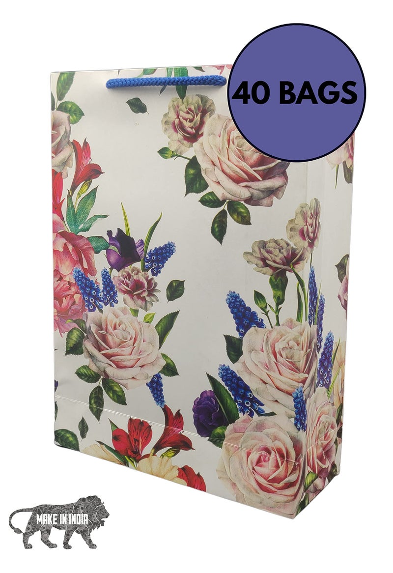 Arrow Paper Products Deluxe Rose Flower Printed Paper Gift Bags for Return Gifts | Weddings | Birthday | Holiday Gifting & Presents (Size: 28x20x7.5 cm | Pack of 40) - Image 3