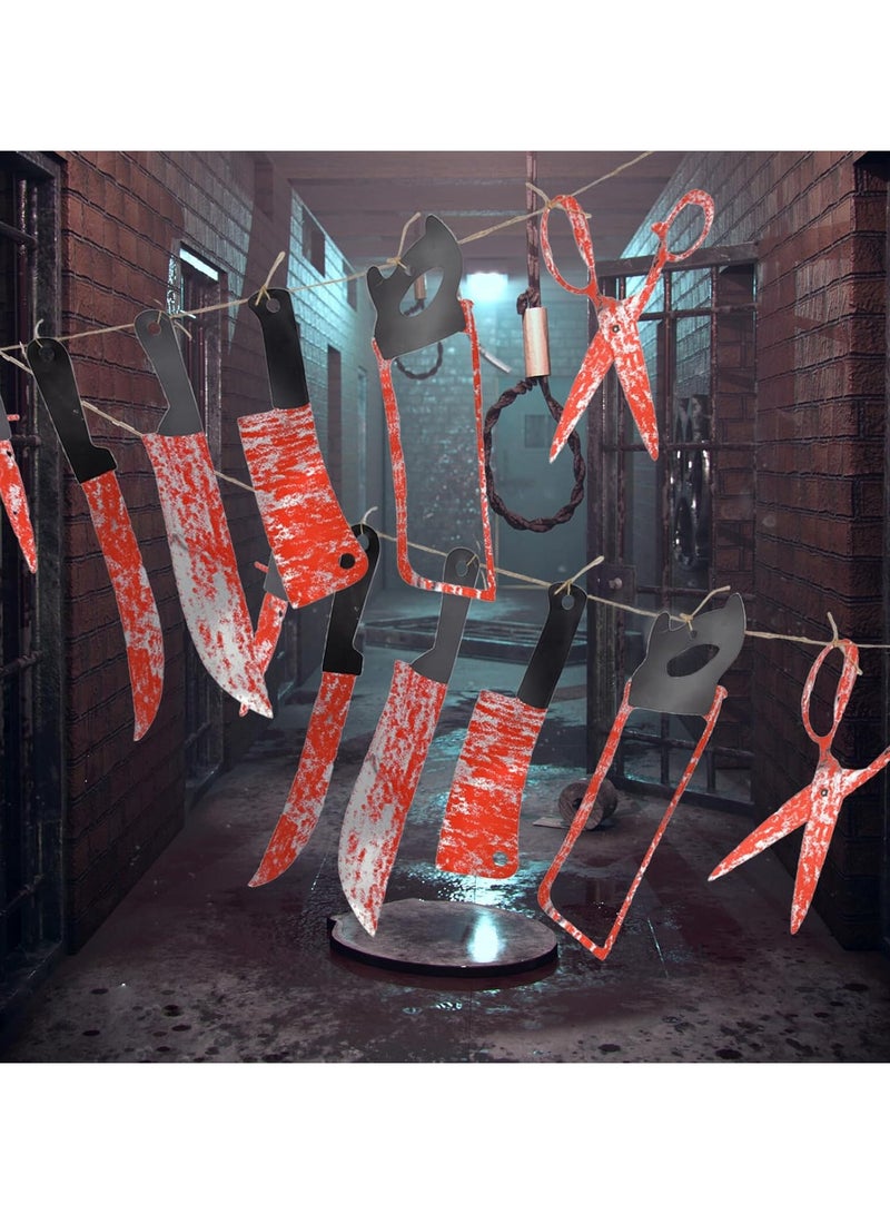 VUCATIN 12-Pcs Gag Toys Garland Banner Props Fake Knives with Fake Blood Banner Decorations Zombie Vampire Party Supplies for Haunted House Bar Indoor Outdoor Yard Décor Hanging Banner - Image 2
