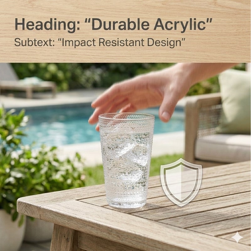 TarHong 16oz Beaded Jumbo Clear Tumbler – Durable BPA-Free Acrylic Drinking Glass, Elegant Textured Cup for Water, Juice & Cold Drinks, Shatter Resistant Reusable Drinkware for Home, Outdoor, Picnic & Party Use - Image 5