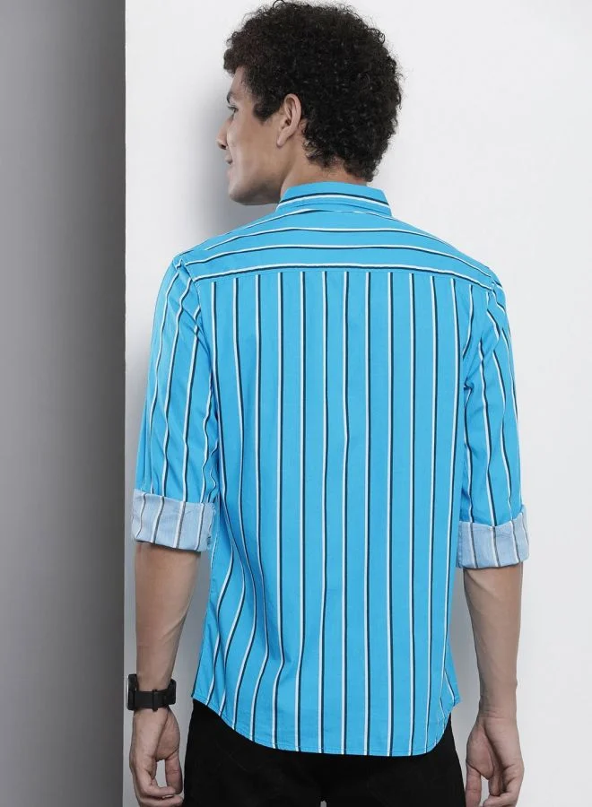 شركة المرآب الهندية Men Regular Fit Striped Full Sleeves Cutaway Collar Casual Shirt