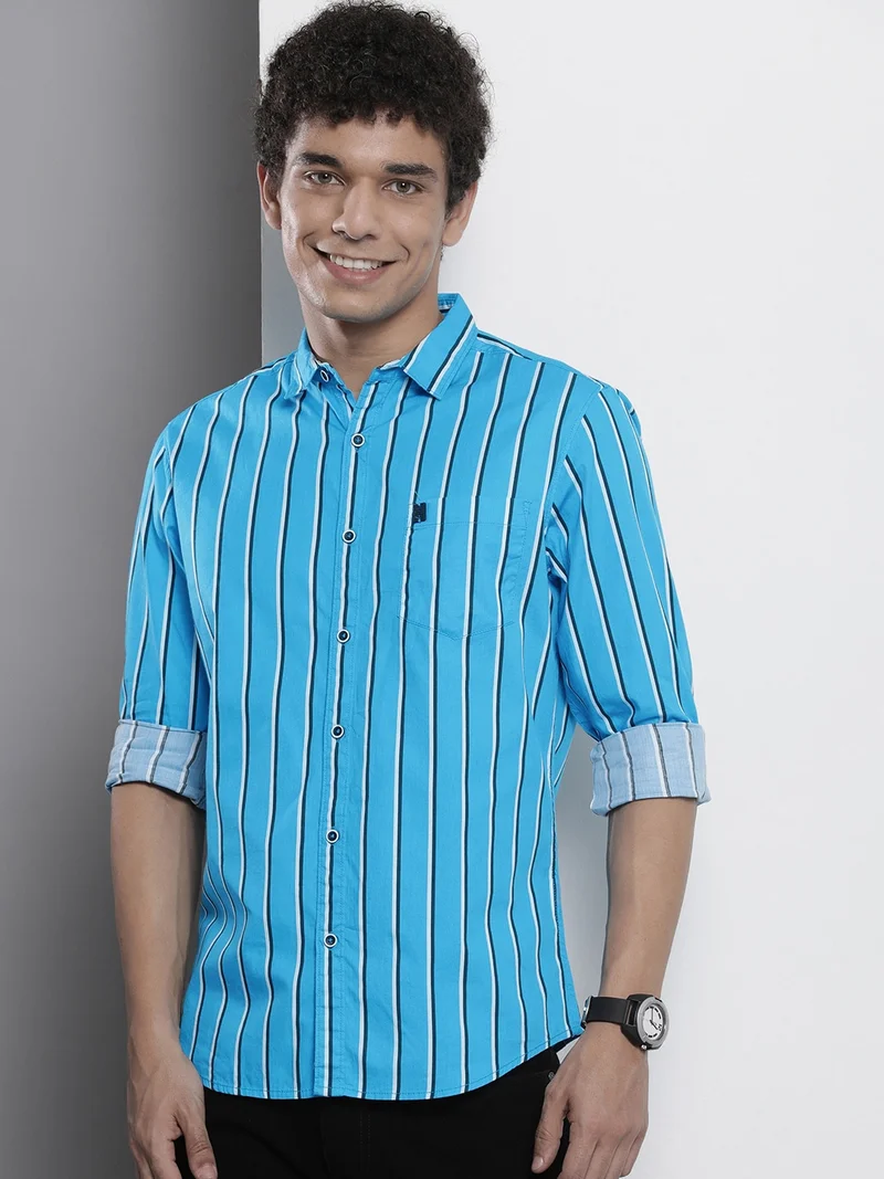 شركة المرآب الهندية Men Regular Fit Striped Full Sleeves Cutaway Collar Casual Shirt