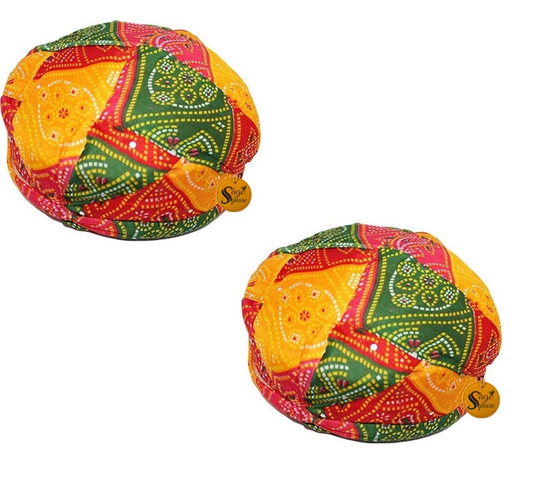 Sage Square Kids Rajasthani Traditional Turban Pagdi Safa for Marriage Mehandi Holi Function Decoration for Kids (Small Size) (Pack of 2) - Image 5