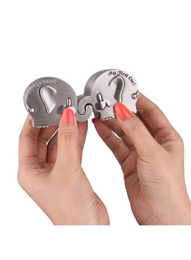 Feyarl Kids First Curl And Fairy Tooth Keepsake Box Christening Gift Keepsake Tin For Newborn Gift Shower Metallic Engraved Elephant Shape (2.4 X 1.6 X 1.2 Inches) - Image 5