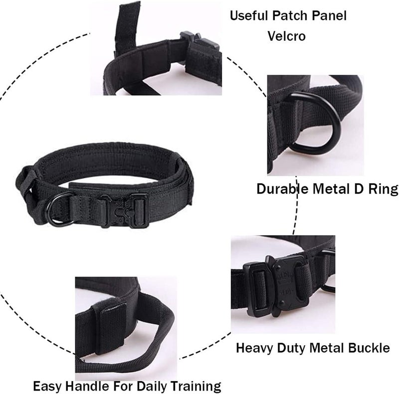 SOLARAE Dog Collar Tactical Dog Collar Military Dog Collar Adjustable Nylon Dog Collar Heavy Duty Metal Buckle with Handle for Dog Training (Black, M) - Image 3