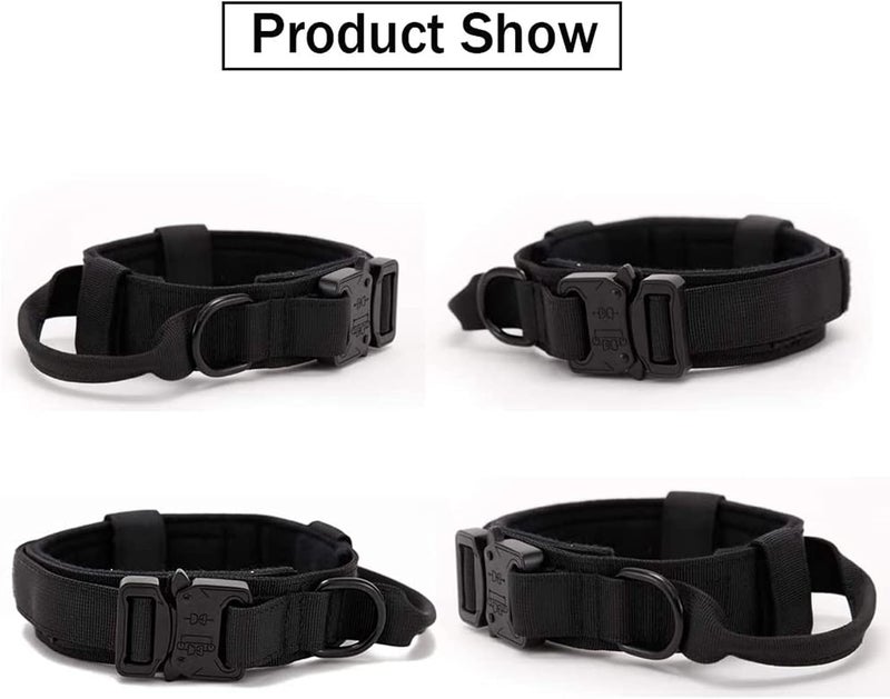 SOLARAE Dog Collar Tactical Dog Collar Military Dog Collar Adjustable Nylon Dog Collar Heavy Duty Metal Buckle with Handle for Dog Training (Black, M) - Image 2
