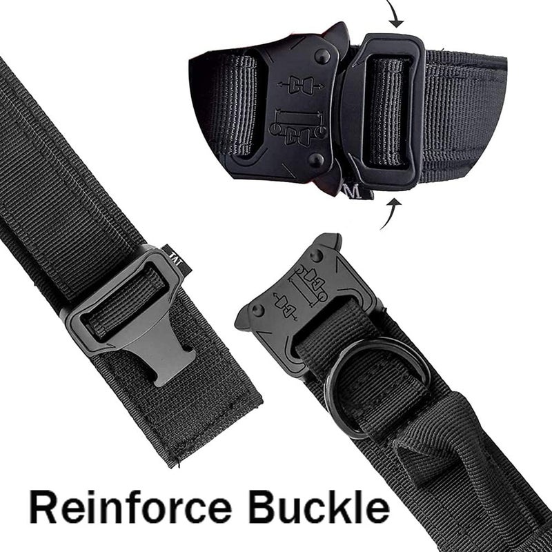 SOLARAE Dog Collar Tactical Dog Collar Military Dog Collar Adjustable Nylon Dog Collar Heavy Duty Metal Buckle with Handle for Dog Training (Black, M) - Image 4