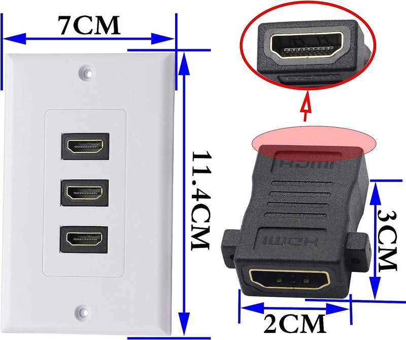 zdyCGTime 3 Port HDMI 2.0 Decorative Wall Plate HDMI Component Composite Audio Video Wall Outlet Mount Panel, Support 4K 60Hz 1080P Perfect for Projector & Home Theater White(3 HDMI)(3 HDMI) - Image 2