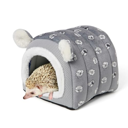 YUANST Hedgehog Bed Cave Hideout Hedgehog House Hedgehog Accessories Hamster Small Animals Cage Supplies Warm House Grey - Image 1