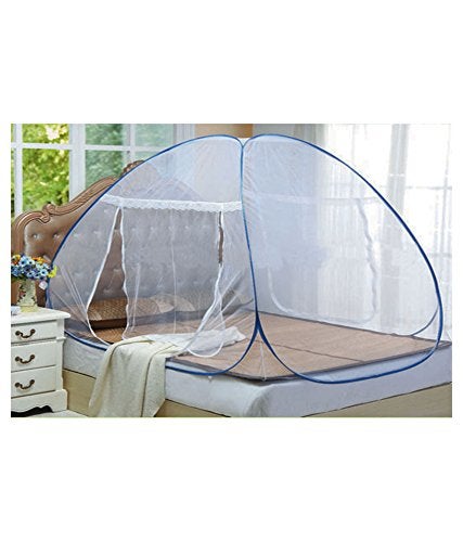 ANS Mosquito net Double Bed Twist Pattern Blue Foldable 200x200x145 cms - Image 1