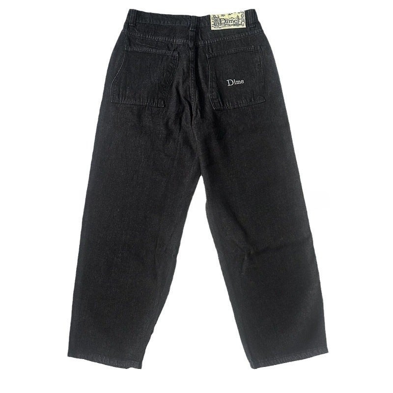 DM Embroidered Cotton Straight-Leg Unisex Jeans Black - Image 5
