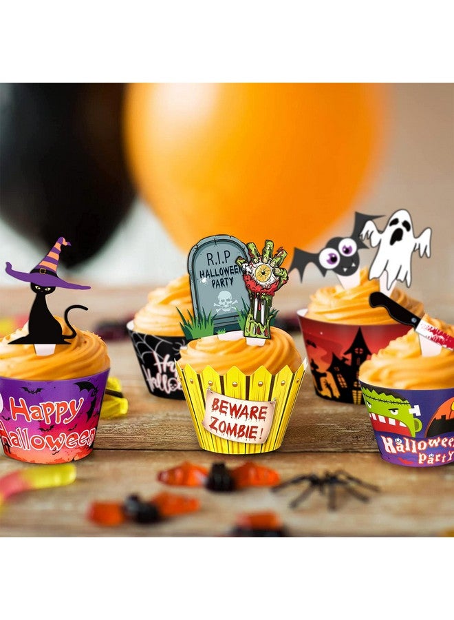 jollylife 164PCS Halloween Cupcake Toppers Wrappers - Spider Web Pumpkin Zombie Hand Cake Party Decorations Supplies - Image 4