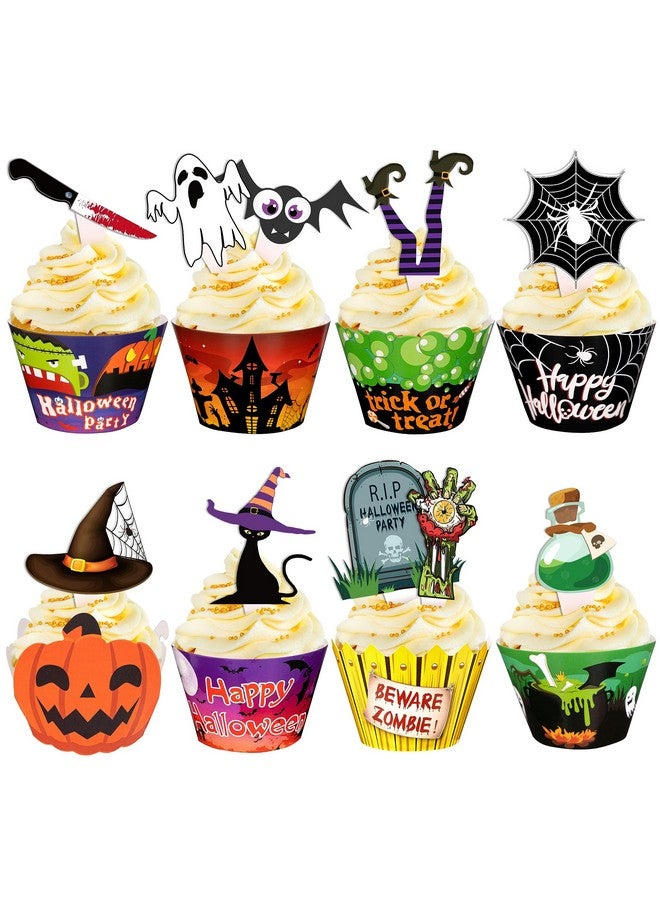 jollylife 164PCS Halloween Cupcake Toppers Wrappers - Spider Web Pumpkin Zombie Hand Cake Party Decorations Supplies - Image 1