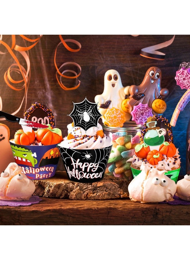 jollylife 164PCS Halloween Cupcake Toppers Wrappers - Spider Web Pumpkin Zombie Hand Cake Party Decorations Supplies - Image 2
