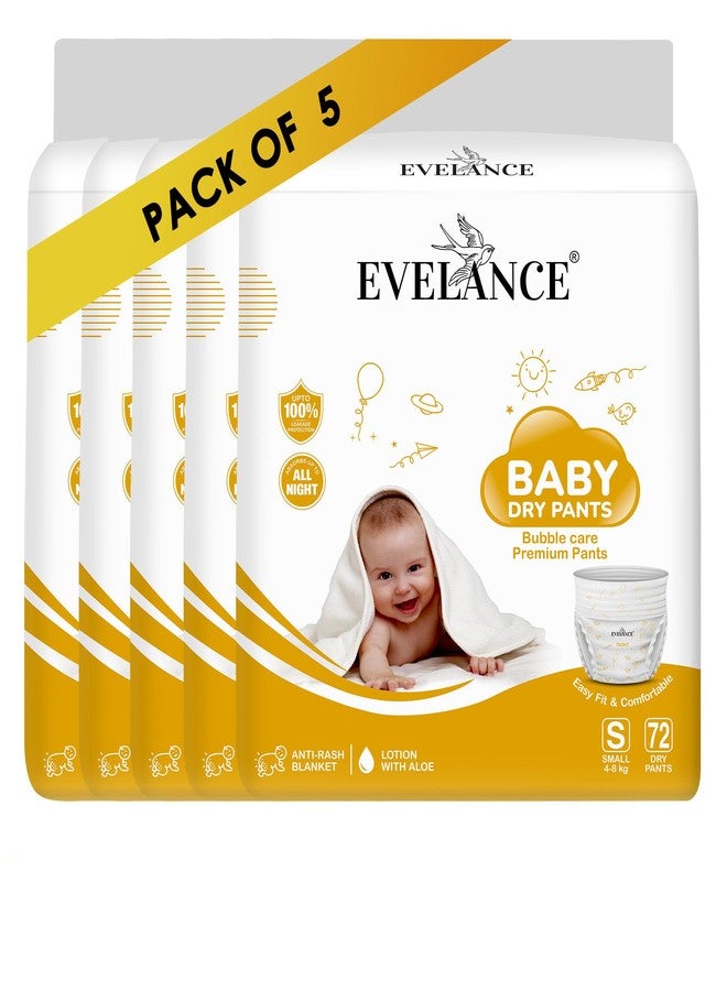 EVELANCE Baby Diaper Pants | Pant Style Baby Diapers S Size, 72 Count | With Advanced Leak Protection | Soft & Comfortable Ideal for 4 to 8 Kgs, 5 Pack - Image 1