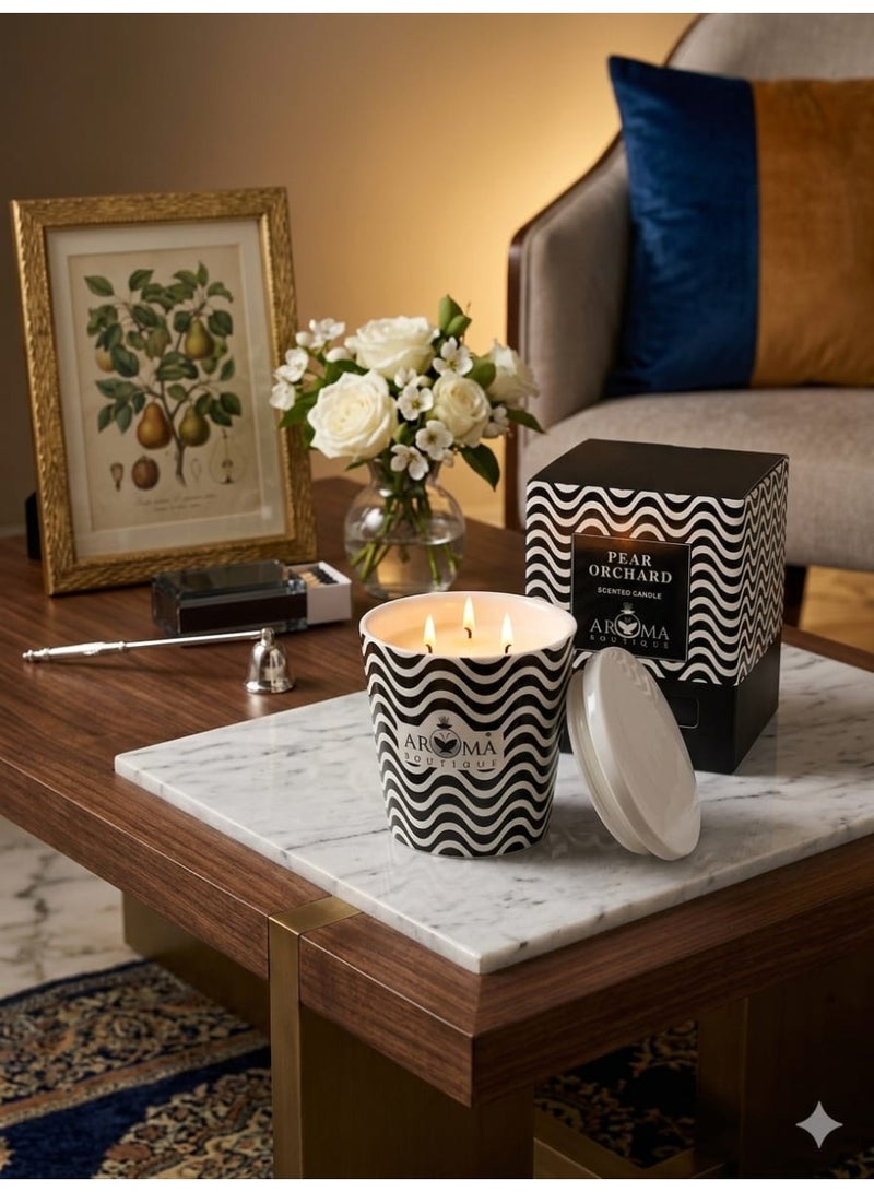 Aroma A Large Luxurious Scented Candle in a Ceramic Bowl And lid Adding a Touch of Warmth and Elegance to Your home Pear Orchard Fragrance - Image 1
