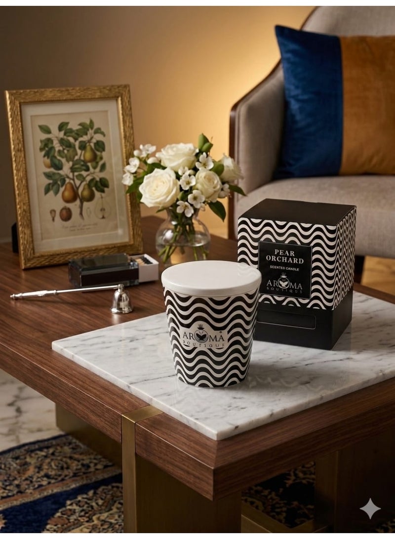 Aroma A Large Luxurious Scented Candle in a Ceramic Bowl And lid Adding a Touch of Warmth and Elegance to Your home Pear Orchard Fragrance - Image 2