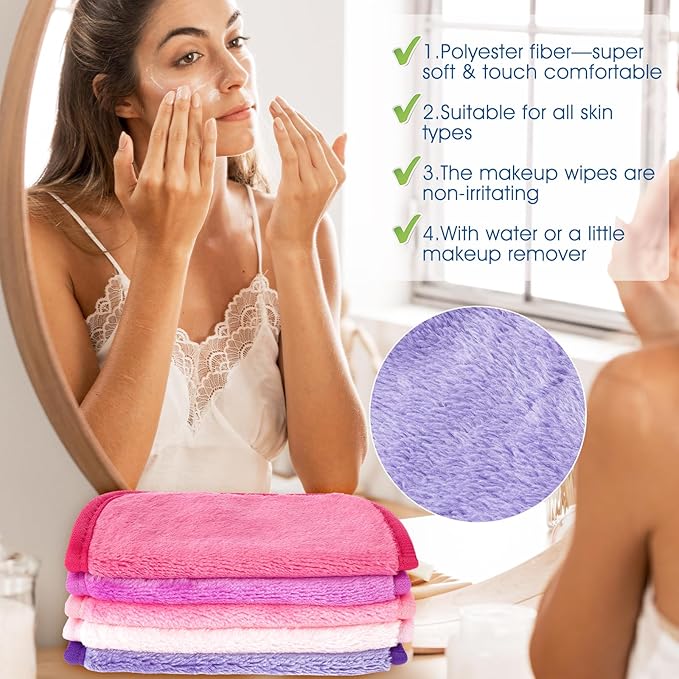 Amaxiu 5Pcs Makeup Remover Cloths Microfiber Reusable Fast Drying Washcloth Face Towels for Women Face Wash Cloth for Sensitive Skin Daily Travel Eye SkincareA - Image 5