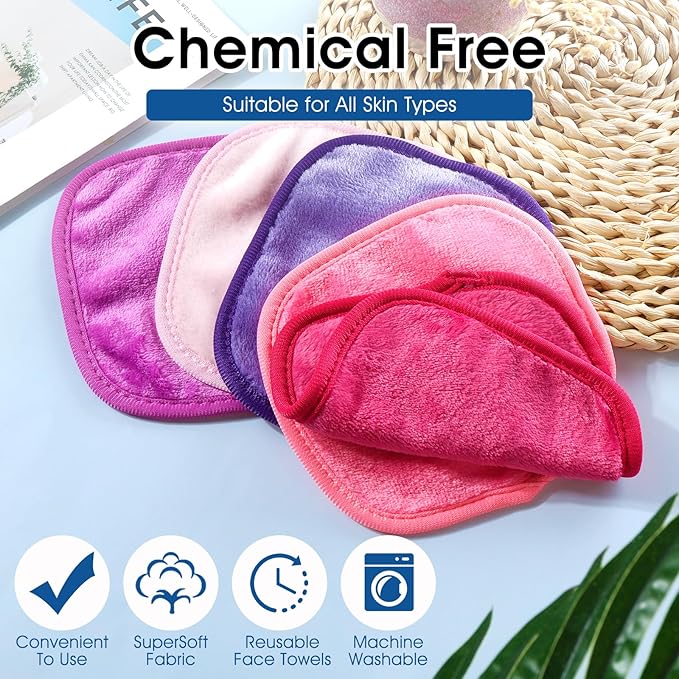 Amaxiu 5Pcs Makeup Remover Cloths Microfiber Reusable Fast Drying Washcloth Face Towels for Women Face Wash Cloth for Sensitive Skin Daily Travel Eye SkincareA - Image 2