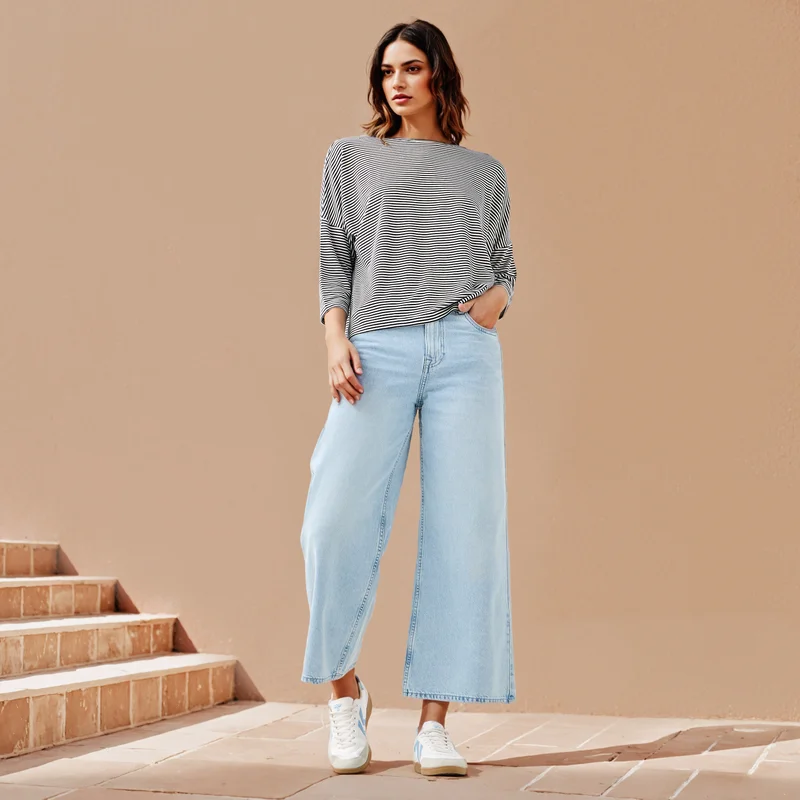 Splash FAV Striped T-shirt with Drop Shoulder Sleeves