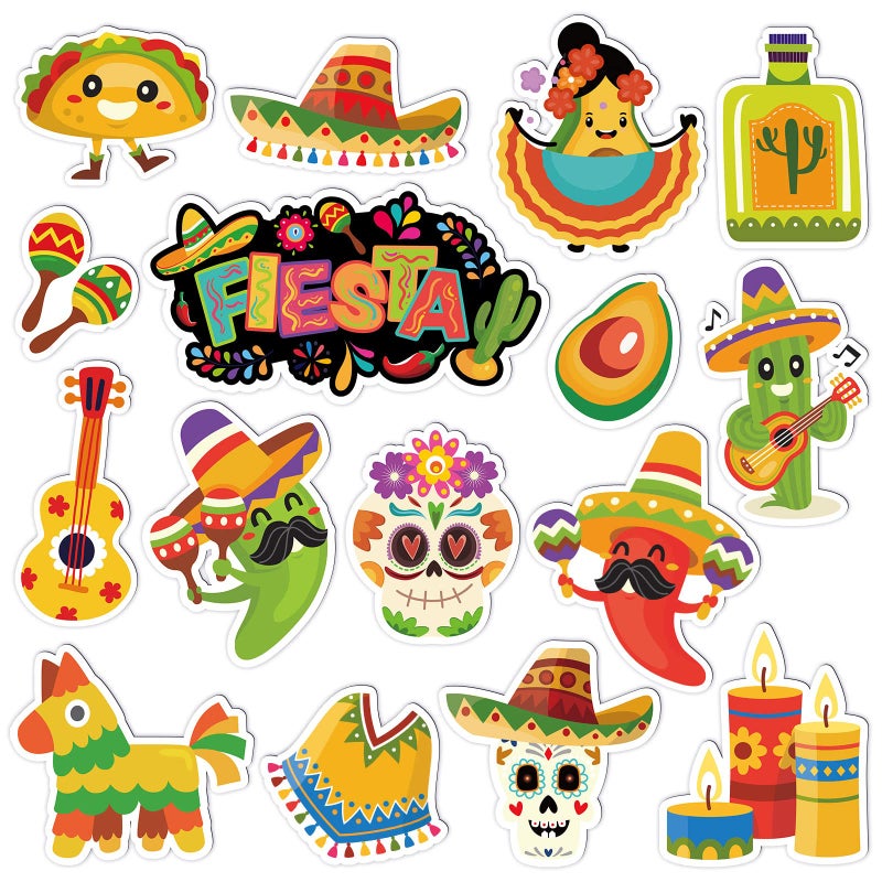 Whaline Whaline 16Pcs Mexican Fiesta Refrigerator Magnets Cinco De Mayo Sombrero Cactus Taco Magnets Holiday Colorful Magnetic Stickers Garage Magnet for Fridge Mailbox Metal Door Kitchen Cabinets Decoration