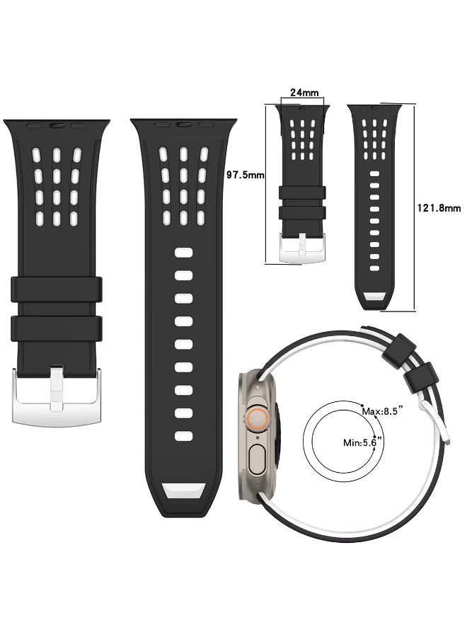 أكاليكس سوار سيليكون ثنائي اللون متوافق مع ساعات أبل ألترا 3 | 2 | 1 للرجال والنساء متوافق مع مقاسات 49 مم / 45 مم / 44 مم / 42 مم. سوار رياضي ناعم مقاوم للماء بفتحات عمودية، متوافق مع ساعات أبل من السلسلة 11 / 10 / 9 / 8 / 7 / 6 / 5 / 4 / 3 / 2 / 1 - Image 4