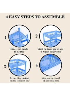 sulfar Multipurpose Plastic Trolley with Countertop Dish Rack for Kitchen Fruit Vegetable Storage Basket Modern Organizer-2 Layer Shelf Cart Kitchenware Food, Snacks, Bottles, Toys, Tiered Shelf (Blue)  - Image 3
