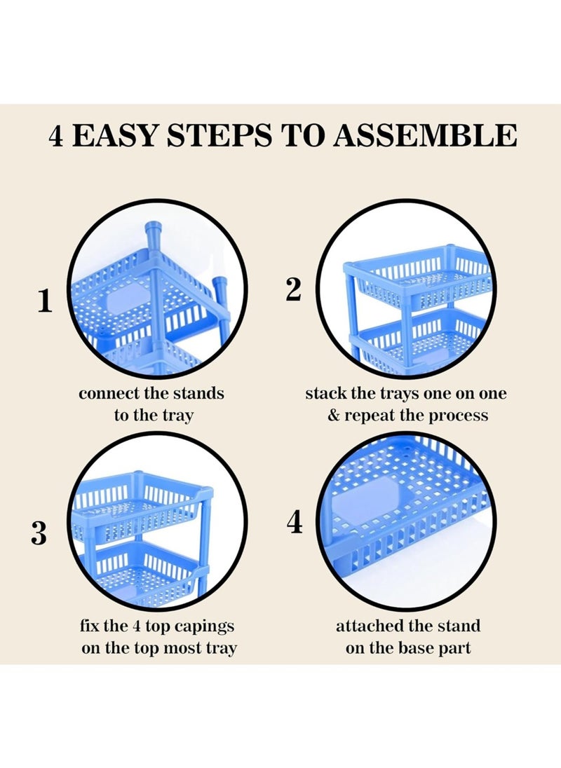 sulfar - Multipurpose Plastic Trolley with Countertop Dish Rack for Kitchen Fruit Vegetable Storage Basket Modern Organizer-2 Layer Shelf Cart Kitchenware Food, Snacks, Bottles, Toys, Tiered Shelf (Blue) - Image 1