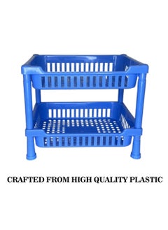sulfar Multipurpose Plastic Trolley with Countertop Dish Rack for Kitchen Fruit Vegetable Storage Basket Modern Organizer-2 Layer Shelf Cart Kitchenware Food, Snacks, Bottles, Toys, Tiered Shelf (Blue)  - Image 4
