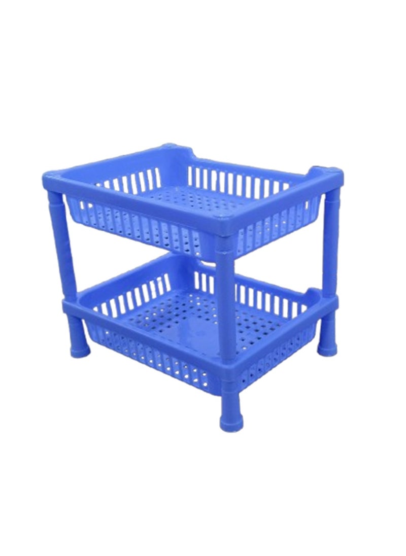 sulfar - Multipurpose Plastic Trolley with Countertop Dish Rack for Kitchen Fruit Vegetable Storage Basket Modern Organizer-2 Layer Shelf Cart Kitchenware Food, Snacks, Bottles, Toys, Tiered Shelf (Blue) - Image 1