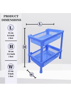 sulfar Multipurpose Plastic Trolley with Countertop Dish Rack for Kitchen Fruit Vegetable Storage Basket Modern Organizer-2 Layer Shelf Cart Kitchenware Food, Snacks, Bottles, Toys, Tiered Shelf (Blue)  - Image 2