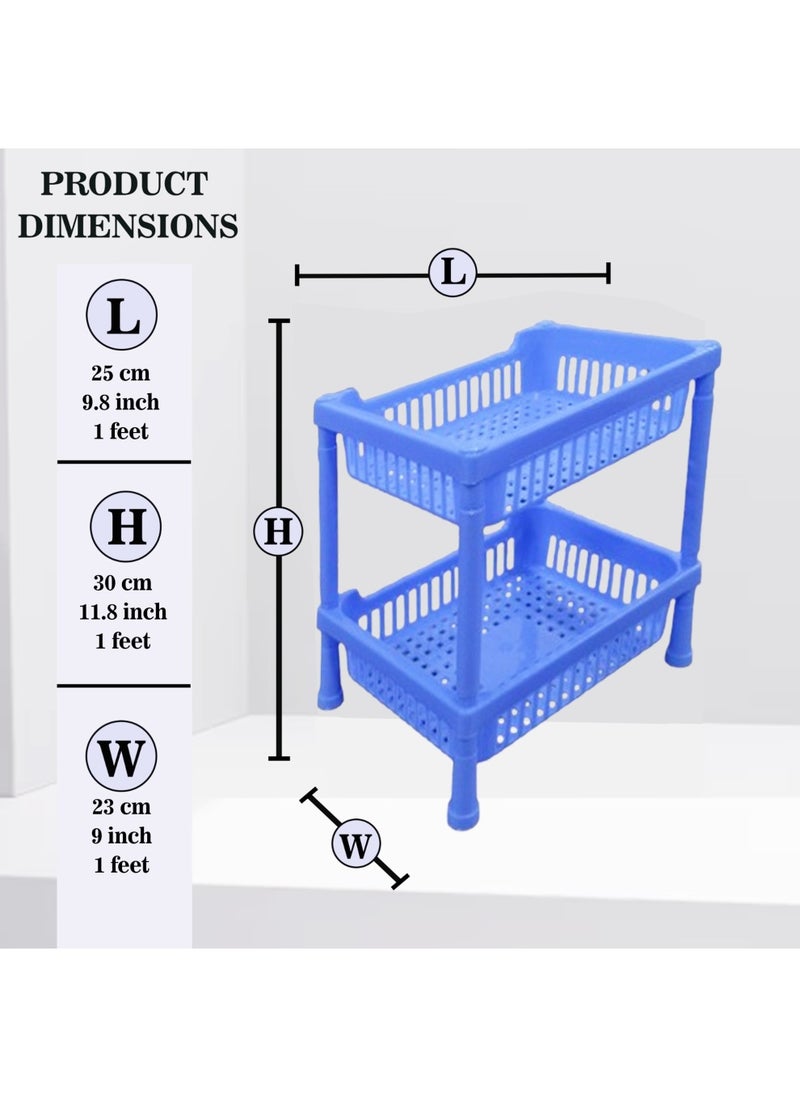 sulfar - Multipurpose Plastic Trolley with Countertop Dish Rack for Kitchen Fruit Vegetable Storage Basket Modern Organizer-2 Layer Shelf Cart Kitchenware Food, Snacks, Bottles, Toys, Tiered Shelf (Blue) - Image 1