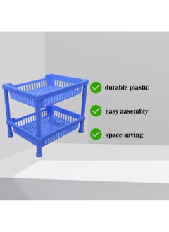 sulfar Multipurpose Plastic Trolley with Countertop Dish Rack for Kitchen Fruit Vegetable Storage Basket Modern Organizer-2 Layer Shelf Cart Kitchenware Food, Snacks, Bottles, Toys, Tiered Shelf (Blue)  - Image 5