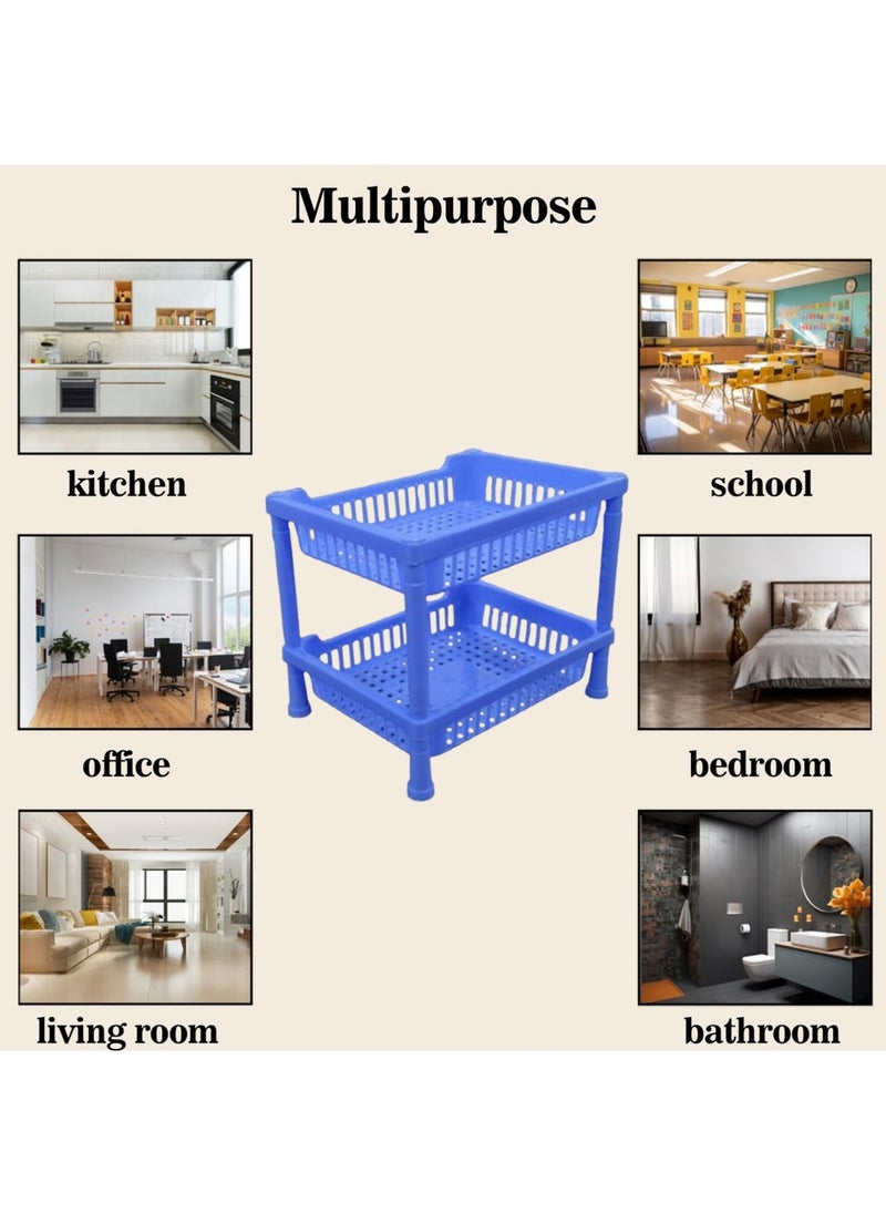 sulfar - Multipurpose Plastic Trolley with Countertop Dish Rack for Kitchen Fruit Vegetable Storage Basket Modern Organizer-2 Layer Shelf Cart Kitchenware Food, Snacks, Bottles, Toys, Tiered Shelf (Blue) - Image 1
