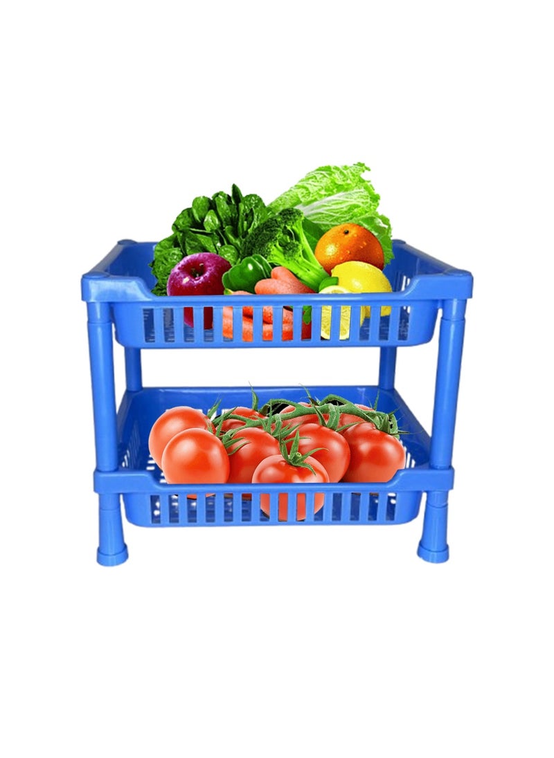 sulfar - Multipurpose Plastic Trolley with Countertop Dish Rack for Kitchen Fruit Vegetable Storage Basket Modern Organizer-2 Layer Shelf Cart Kitchenware Food, Snacks, Bottles, Toys, Tiered Shelf (Blue) - Image 1