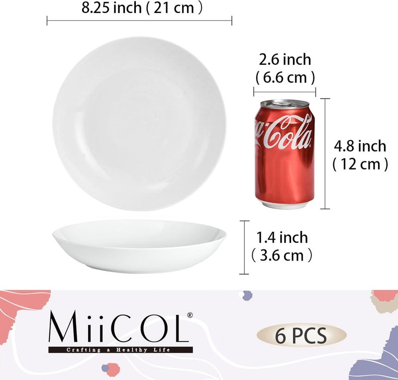 Miicol White Pasta Bowls 28 oz / 800ml, Ceramic Salad Bowls Set of 6, Wide and Shallow Serving Bowl 8.25 inch / 21cm, Large Pasta Plates, Serving Dish for Soup, Dinner, Microwave and Dishwasher Safe - Image 3