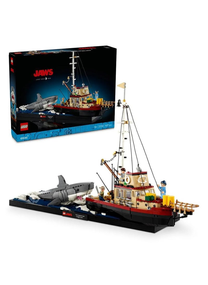 ليغو مجموعة بناء هدايا سمكة قرش من ليجو آيدياز، مجموعة ديوراما للبالغين، تتضمن قارب أوركا 21350 - 1497 قطعة - Image 1