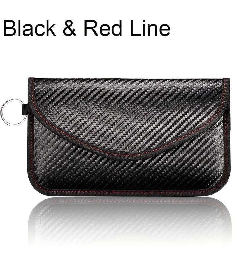 Anti Rfid Signal Blocker Faraday Pouch For Car Keys And Phones Emf Shielding Keyless Entry Protection Bag Black & Red Line - Image 1