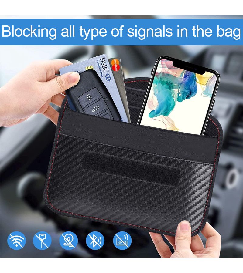 Anti Rfid Signal Blocker Faraday Pouch For Car Keys And Phones Emf Shielding Keyless Entry Protection Bag Black & Red Line - Image 4