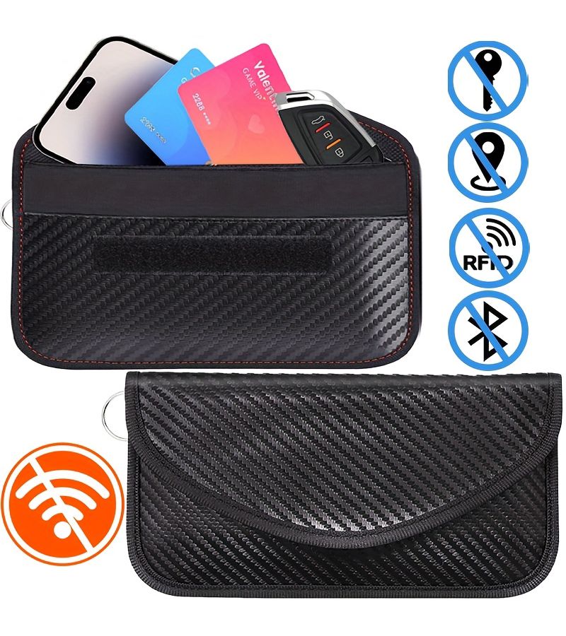 Anti Rfid Signal Blocker Faraday Pouch For Car Keys And Phones Emf Shielding Keyless Entry Protection Bag Black & Red Line - Image 2
