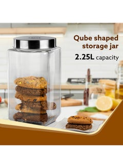 AGARO AGARO Elegant Glass Jar 2250 ml, Square Shaped, Steel Lid, Storage Glass Container, Transparent, Kitchen Organiser, Multipurpose Jar.  - Image 2