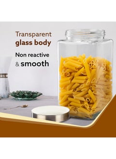 AGARO AGARO Elegant Glass Jar 2250 ml, Square Shaped, Steel Lid, Storage Glass Container, Transparent, Kitchen Organiser, Multipurpose Jar.  - Image 4