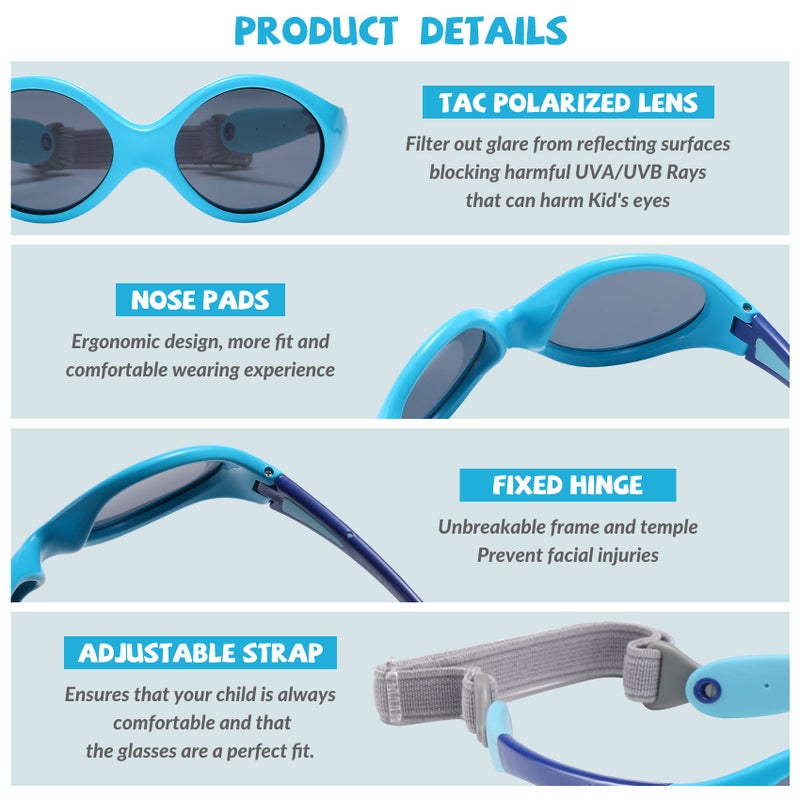 DUCO Bendable Oval Baby Sunglasses with Adjustable Strap UV400 Polarized for Newborns Infants Age 0-2 Girl Boy â€‹K012 - Image 4